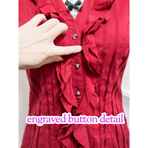 Red Ruffle Button Down Blouse 🐦🔥 EXPRESS - Picture 2 of 8
